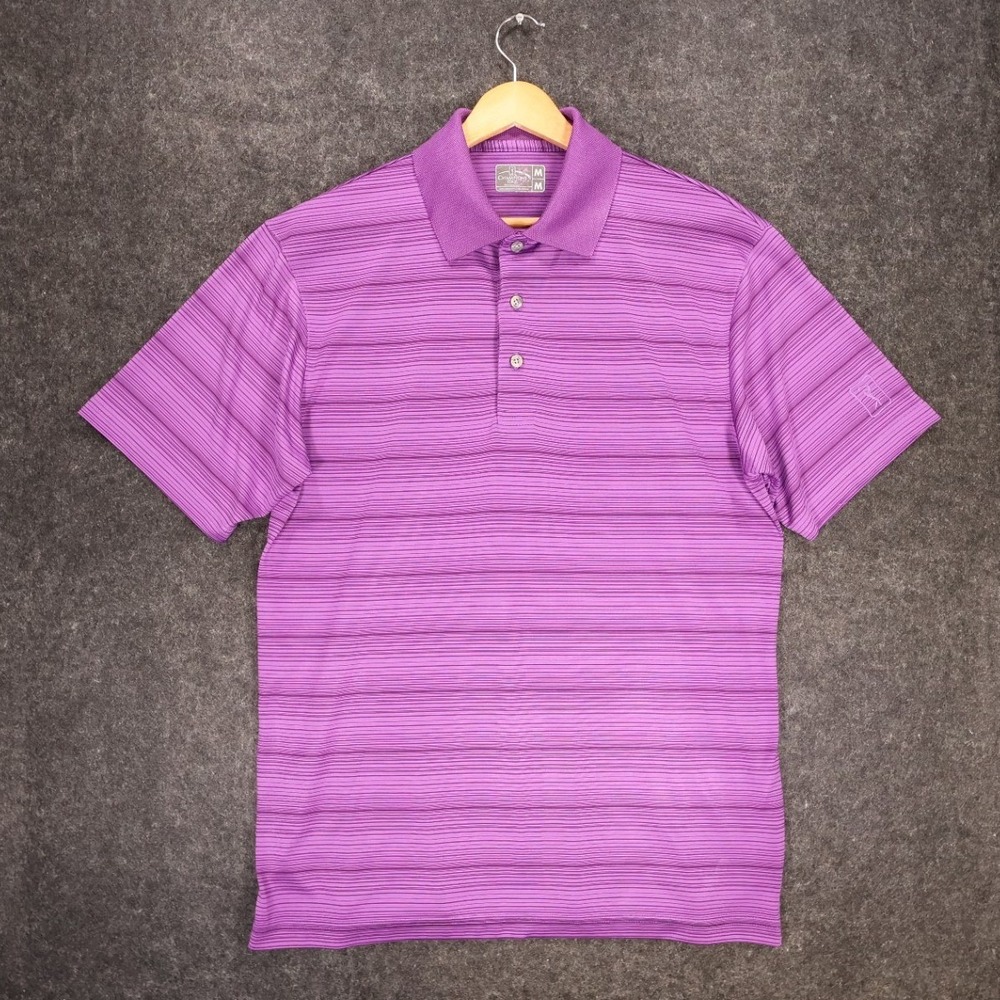 Champions Tour Polo Shirt Mens Medium Purple Excellent Striped Golf Short Sleeve